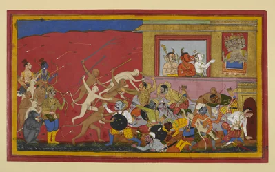 Kumbha e Nikumbha combattono contro le scimmie; i demoni fanno rapporto a Rāvaṇa