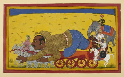 Kumbhakarṇa cade dal suo carro in mezzo ai presagi