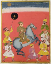 Maharana Raj Singh I di Mewar a cavallo, Udaipur, Rajasthan, c.1670