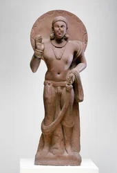 Maitreya, un futuro Buddha, cultura di Ramnagar, da Ahichatra, Uttar Pradesh, 200 d.C.