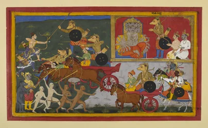 Makarākṣa combatte contro Rāma e Lakṣmaṇa ma cade sotto le loro frecce.