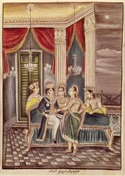 Nasir Ud-Din Haidar (1827-1873) Re di Oudh nel suo palazzo, 1845