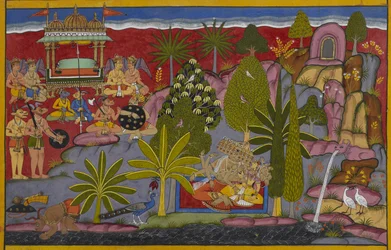 Sul monte Kailasa, Rāvaṇa aggredisce Rambha nonostante le sue suppliche.