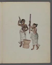Uno di una serie di nove immagini che mostrano indiani in diverse professioni