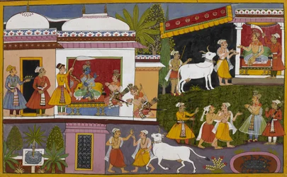 Rāma racconta a Lakṣmaṇa la storia del re Nriga e dei due bramini al suo ritorno.