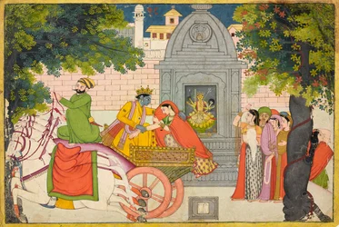 Rukmini fugge con Krishna, foglio da un Bhagavata Purana