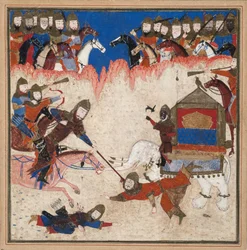 Rustam cattura il Khaqan della Cina e lo tira giù dal suo elefante, c.1450