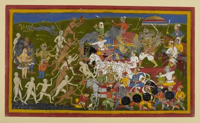 Rāvaṇa avanza contro le scimmie, Rāma e Lakṣmaṇa attendono in riserva