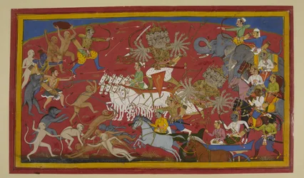 Rāvaṇa combatte strenuamente ma cade durante la battaglia con Lakṣmaṇa e gli alleati.
