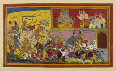 Rāvaṇa invia Kumbha, Nikumbha e i demoni a combattere le scimmie, Rāma e gli alleati assistono alla battaglia