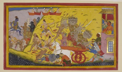 Rāvaṇa ferisce Lakṣmaṇa; Hanumān colpisce Rāvaṇa e salva Lakṣmaṇa.