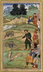 Salim, con il suo fucile, indica un nilgai morto