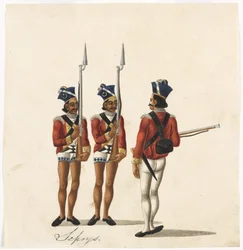 Sepoy e un ufficiale indiano, esercito del Bengala, c.1815