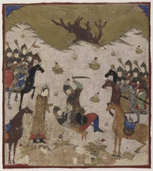 Shahru identifica Burzu come nipote di Rustam durante il combattimento finale tra Rustam e Burzu, c.1425-50