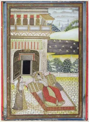 La Rani abbandonata, da un Ragamala, Scuola del Rajasthan