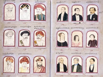 Due fogli da un album di ritratti nativi ed europei, c.1830-1850