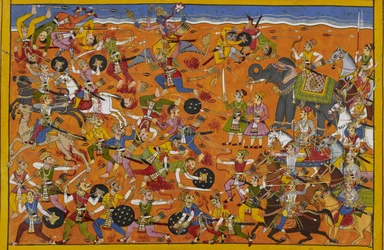 Viṣṇu guida gli dèi, sconfigge Malyavān, i demoni si ritirano per la vergogna