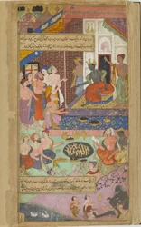 Valmiki istruisce Kusa e Lava nella recitazione del Ramayana prima dell