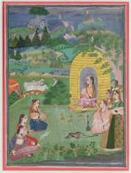 Yogini (asceti indù femminili) in un paesaggio, Scuola di Bikaner, c.1680