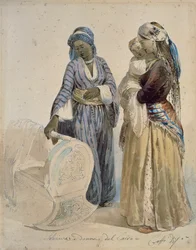 Schiavo e donna del Cairo, disegno ad acquerello di Ippolito Caffi