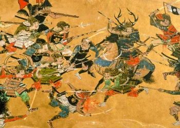 Pannelli centrali che raffigurano scene della Battaglia di Osaka, Giappone, 2005
