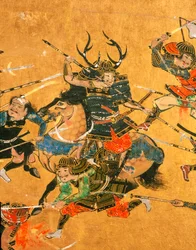 Samurai - 2 pannelli che raffigurano una scena dettagliata della Battaglia di Osaka, 2005 (foto)