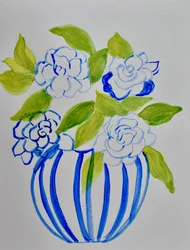 Fiori in un vaso a strisce blu
