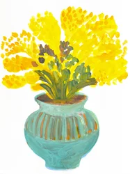 Fiori gialli in un vaso color verde acqua