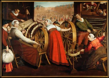 Operaie che filano e tessono la lana, 1600 circa (olio su tavola)