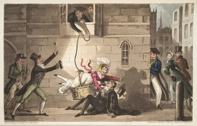 Catturare un prorettore, o i cani da caccia di Oxford che rilevano contrabbandieri di bronzo, da The English Spy, pub. Londra, 1824