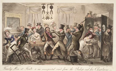 Uomini di famiglia in errore, o una visita inaspettata del vescovo e dei suoi cappellani, da The English Spy, pub. 1824