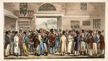 Lunedì dopo il grande St Leger, o eroi del turf che pagano e ricevono a Tattersalls, da The English Spy, pub. 1824