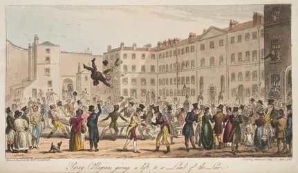 Collegiali del Surrey che danno un passaggio a un avvocato, da The English Spy, pub. 1824