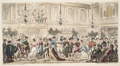 Il ballo in maschera alle Upper Rooms, Bath, da The English Spy, pubblicato a Londra, 1824