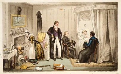 Tom Echo colpito dalla febbre di Headington o un Oxoniano molto vicino al muro, da The English Spy, pub. Londra, 1824