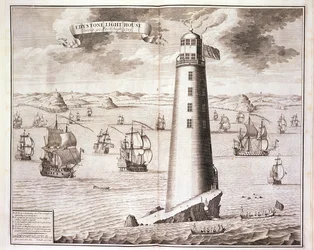 Il faro di Eddystone, inciso da Hendrick Hulsbergh, 1713