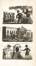 La pompa antincendio, trasporto merci su un camion, East India House e London Stone