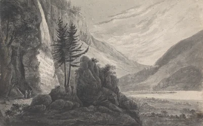 Paesaggio montuoso con iscrizione a Salomon Gessner (Svizzera)