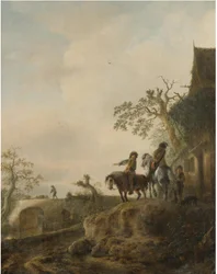 Paesaggio con cavalieri che si fermano in una locanda