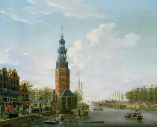 Veduta di Amsterdam con la torre Montelbaan sull