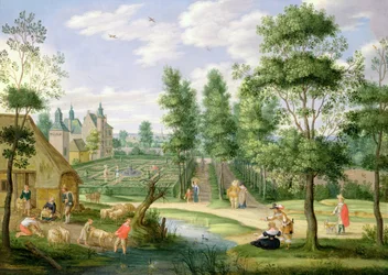 Figure nei giardini di una casa di campagna