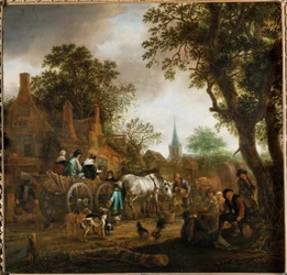 Carrozza davanti a una locanda (dipinto su legno di quercia)