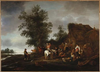 Viaggiatori che si rinfrescano in una taverna sul fiume, 1664