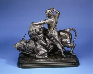Un re che uccide un leone che attacca un toro, c.1874