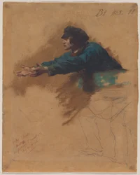 Giovane uomo che si sporge in avanti con le braccia tese (Studio per Soldati che distribuiscono pane ai poveri), c.1851