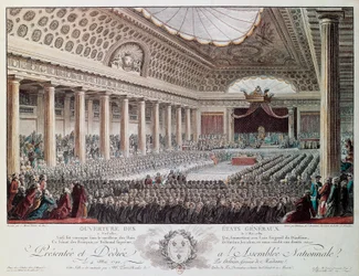 Apertura degli Stati Generali a Versailles nel 1789, incisione di Helmann, Rivoluzione francese, Francia