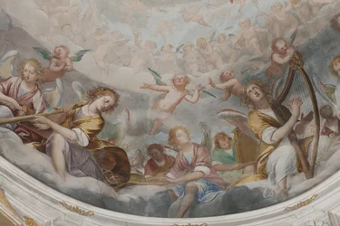 Angeli, angeli musicisti e putti, dettaglio del Paradiso con il Padre eterno, c.1623-34