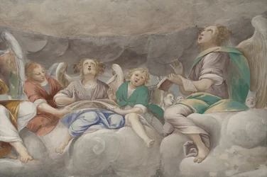 Angeli, angeli musicisti e putti, dettaglio del Paradiso con il Padre eterno, c.1623-34