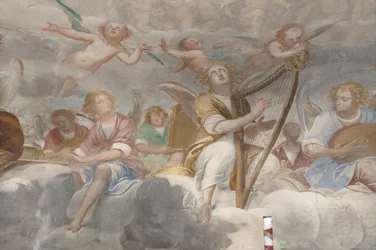 Angeli, angeli musicisti e putti, dettaglio del Paradiso con il Padre eterno, c.1623-34