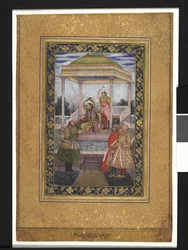 Imperatore Jahangir nel padiglione con attendenti